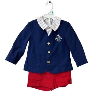Michael James Vtg Boys 2T 3 Piece Outfit Blazer, Shirt & Romper Shorts Patriotic